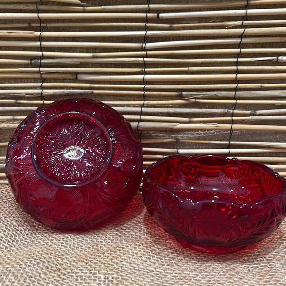 Set of 2 Cadmium Mosser Red Depression Glass Bowls Candy Dish !Glows! - Picture 2 of 3